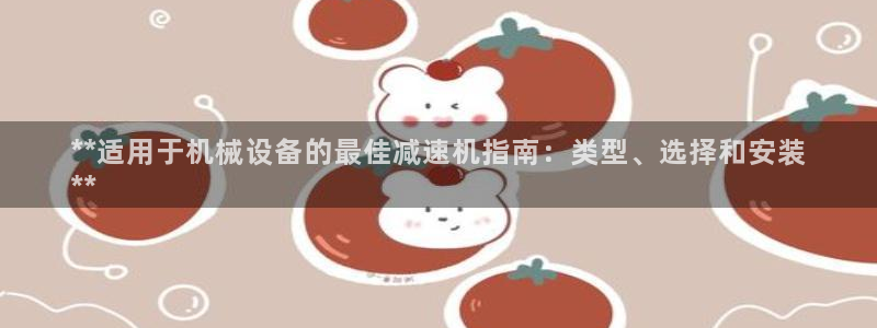金年会体育官网：**适用于机械设备的最佳减速机指南：类型、选择和安装
**